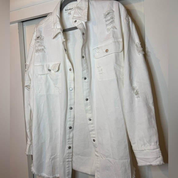 Heyday White Distressed Button-Up Jean Jacket | Oversized | NWOT - Picture 3 of 10